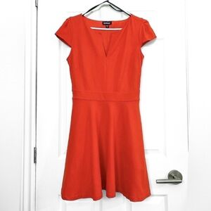 bebe Vibrant Red Cap Sleeve Ponte Fit & Flare Dress